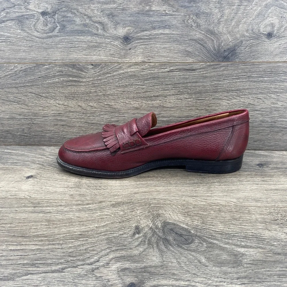 Vero Cuoio Kiltie Loafers Mens 9.5 Burgundy Pebbled Leather Made in Italy